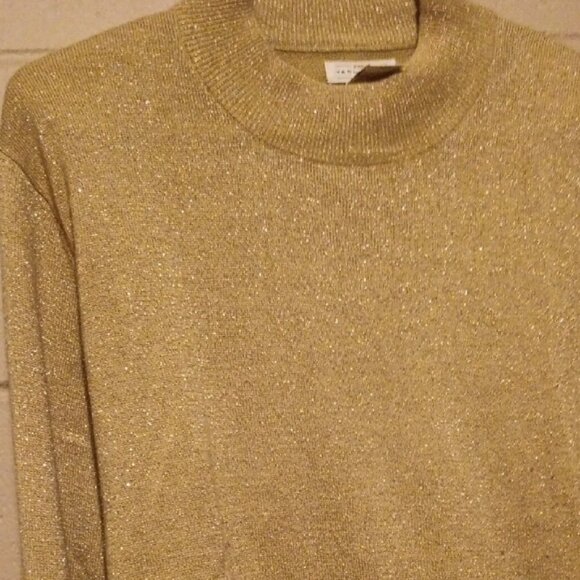 Vintage Yarnworks himmering Gold Turtleneck Sweater Should Pads Siz XL - Picture 4 of 9
